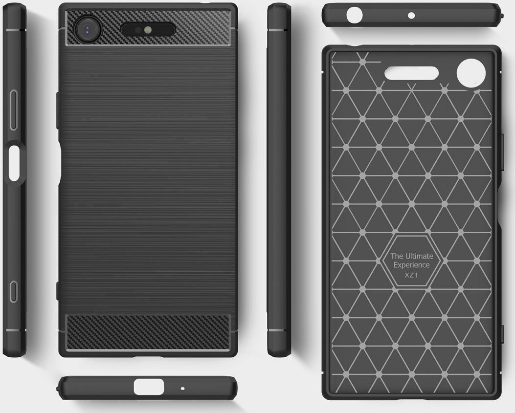 Sony Xperia XZ1 Geborsteld TPU Hoesje Zwart afbeelding 6