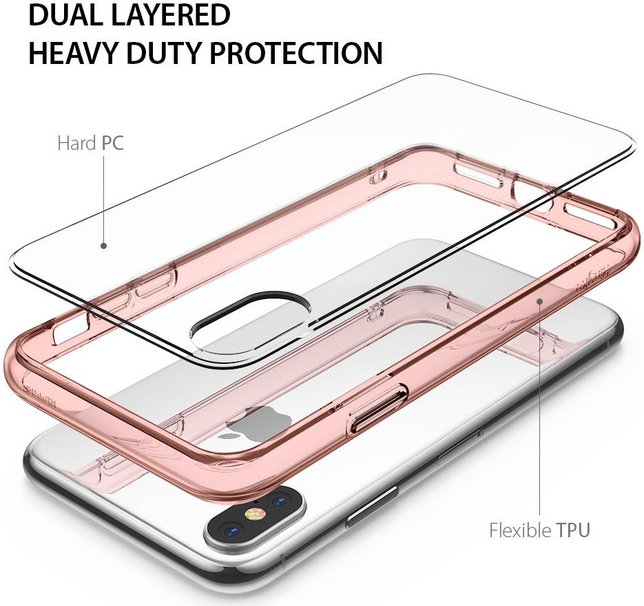 Ringke Fusion iPhone X Hoesje Doorzichtig Roze Goud afbeelding 2