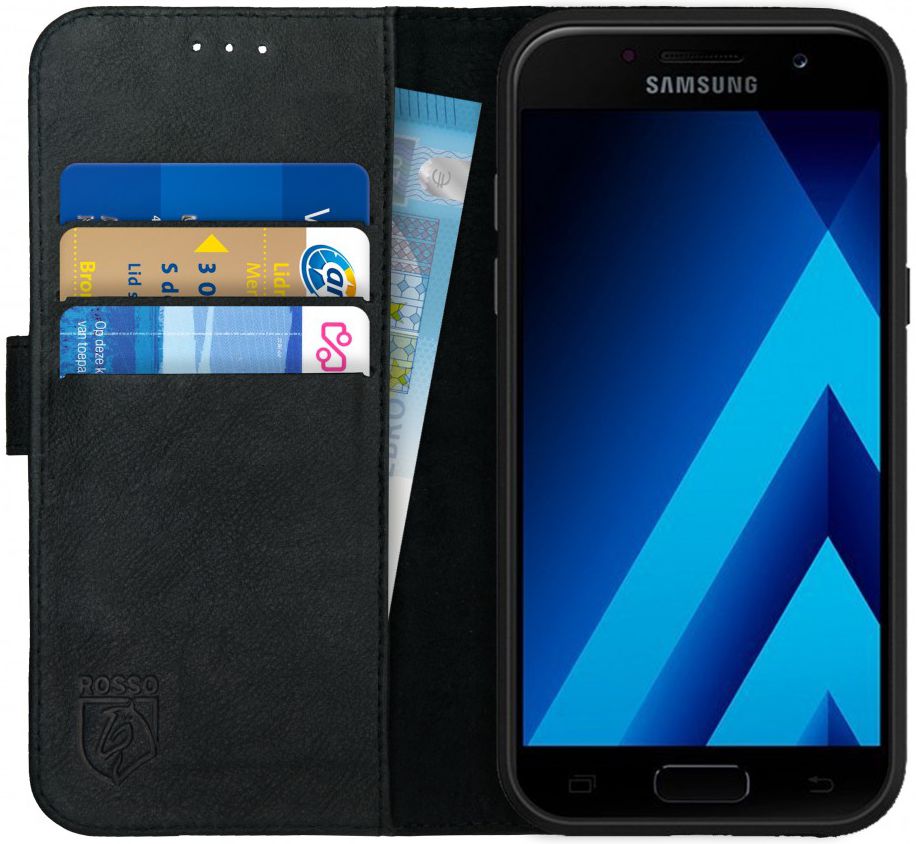 Rosso Deluxe Samsung Galaxy A5 2017 Hoesje Echt Leer Book Case Zwart afbeelding 1