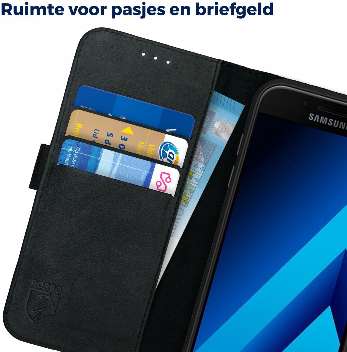 Rosso Deluxe Samsung Galaxy A5 2017 Hoesje Echt Leer Book Case Zwart afbeelding 8