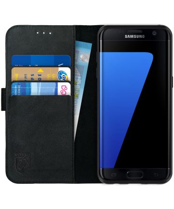 Rosso Deluxe Samsung Galaxy S7 Edge Hoesje Echt Leer Book Case Zwart Hoesjes
