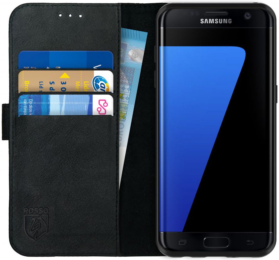 Expertise bijstand Defecte Rosso Deluxe Samsung Galaxy S7 Edge Hoesje Echt Leer Book Case Zwart |  GSMpunt.nl