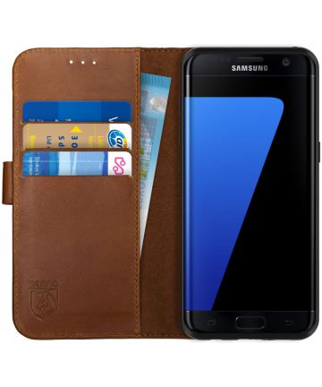 Rosso Deluxe Samsung Galaxy S7 Edge Hoesje Echt Leer Book Case Bruin Hoesjes