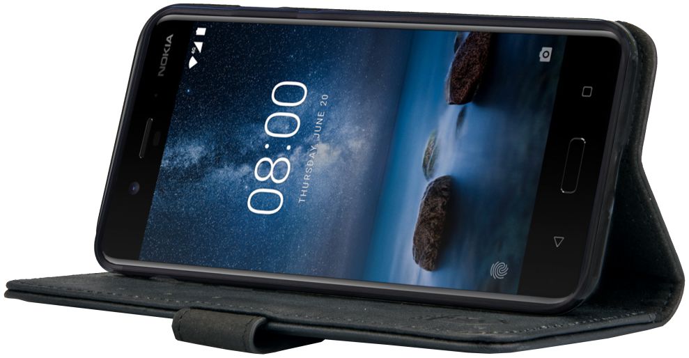 Rosso Deluxe Nokia 8 Hoesje Echt Leer Book Case Zwart afbeelding 4