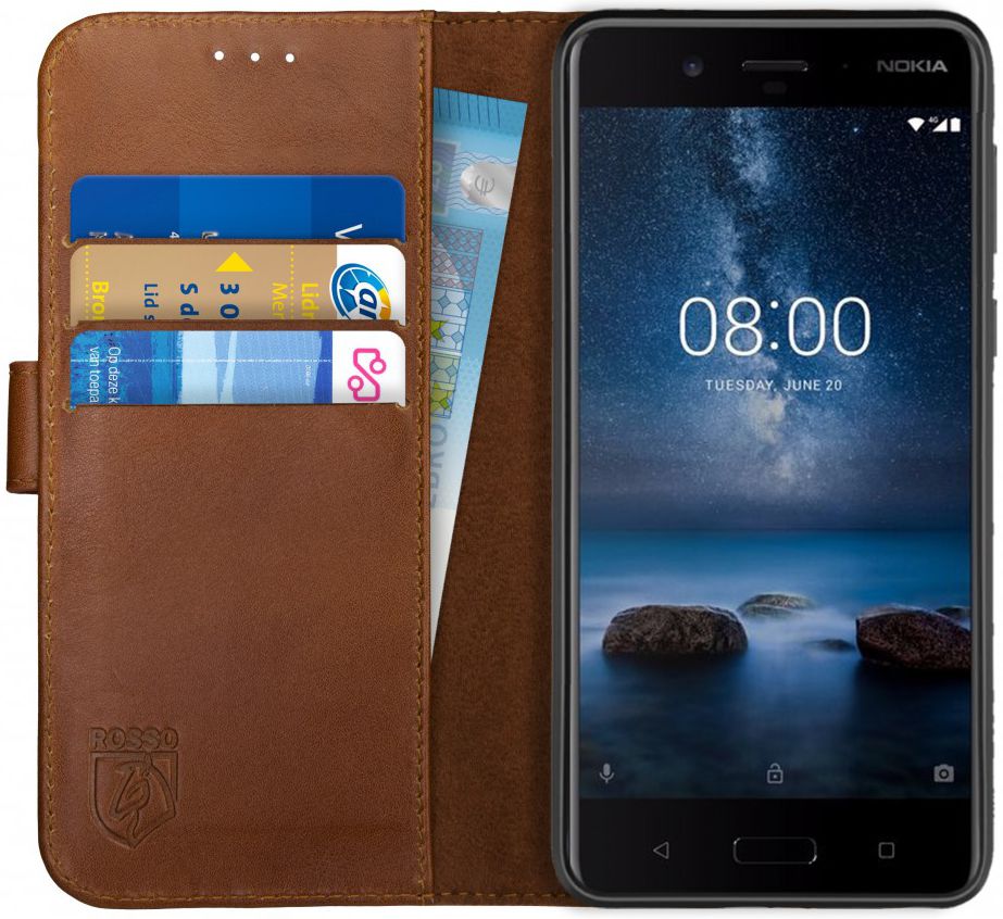 Rosso Deluxe Nokia 8 Hoesje Echt Leer Book Case Bruin afbeelding 1