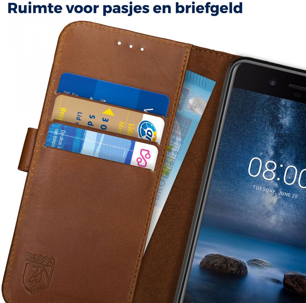 Rosso Deluxe Nokia 8 Hoesje Echt Leer Book Case Bruin afbeelding 6