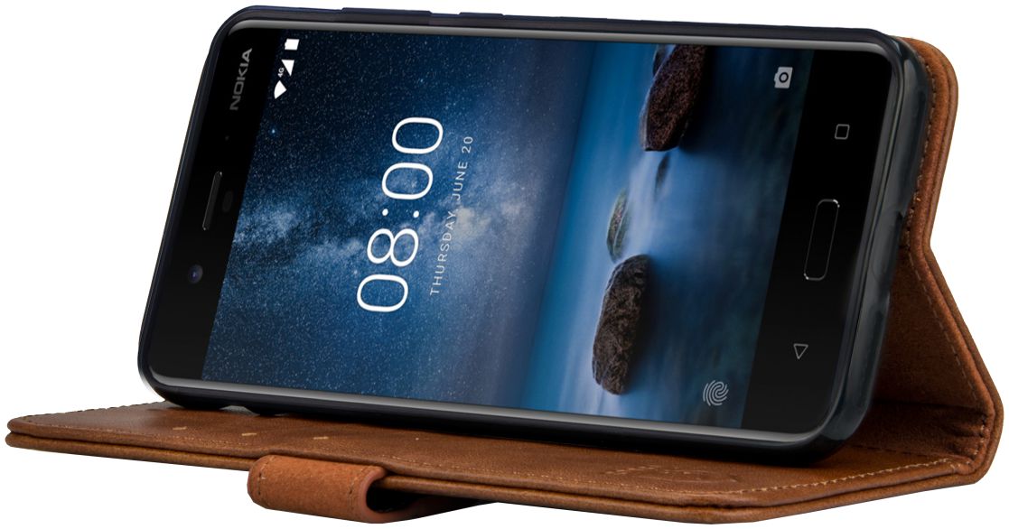 Rosso Deluxe Nokia 8 Hoesje Echt Leer Book Case Bruin afbeelding 4