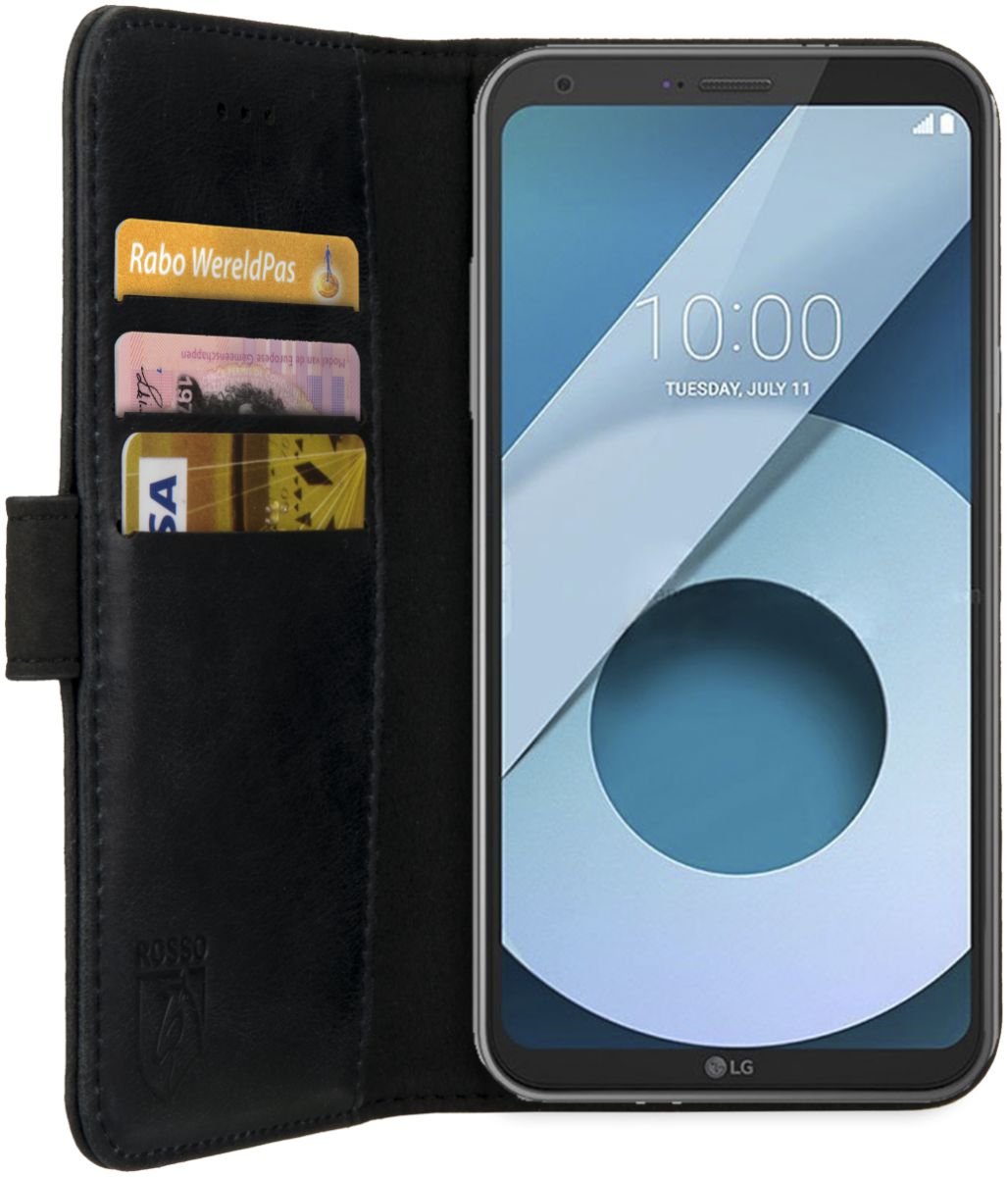 Rosso Deluxe LG Q6 Hoesje Echt Leer Book Case Zwart afbeelding 6