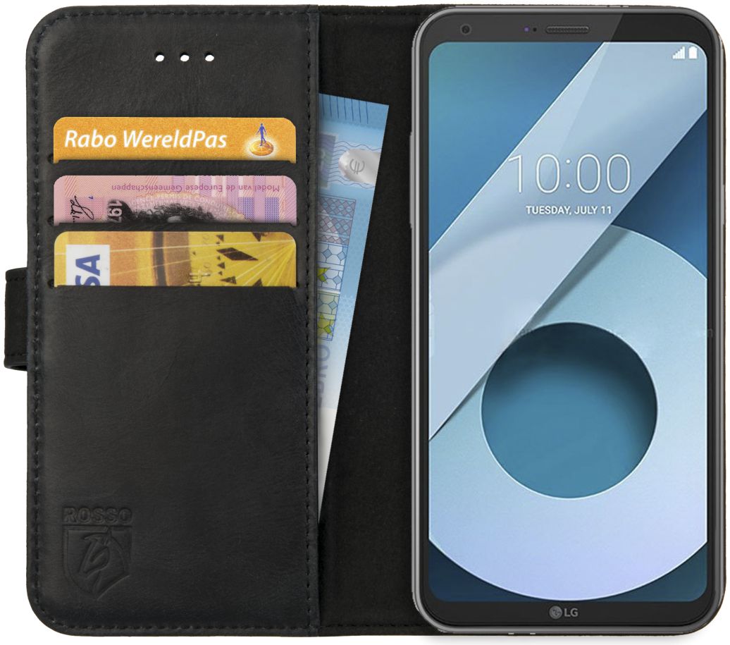 Rosso Deluxe LG Q6 Hoesje Echt Leer Book Case Zwart afbeelding 1