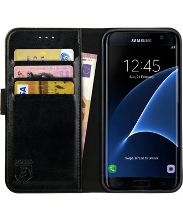 koolstof vrouwelijk condensor Rosso Element Samsung Galaxy S7 Edge Hoesje Book Cover Zwart | GSMpunt.nl