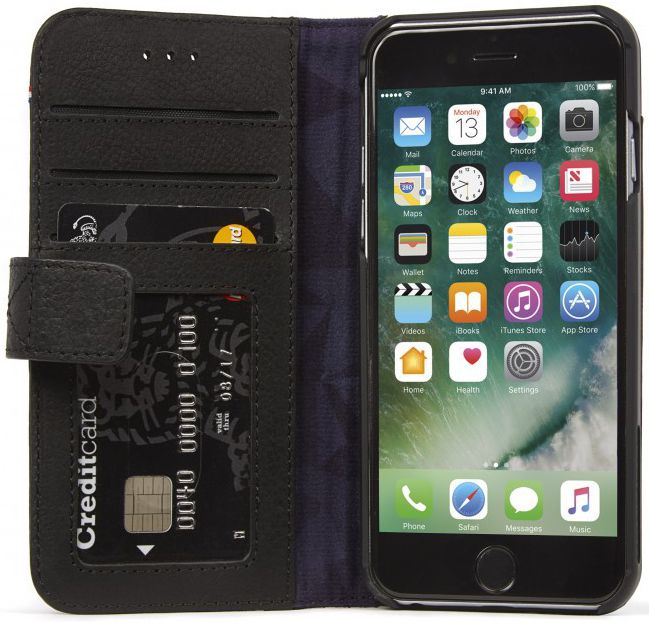 Decoded Leren Portemonnee Hoesje Apple iPhone 8 / 7 / 6S Zwart afbeelding 1
