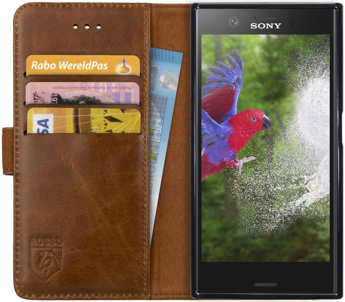 Rosso Deluxe Sony Xperia XZ1 Compact Hoesje Echt Leer Book Case Bruin afbeelding 1