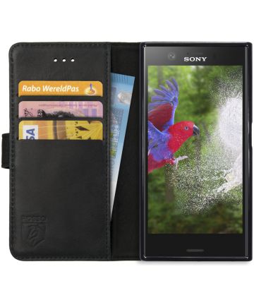 Rosso Deluxe Sony Xperia XZ1 Compact Hoesje Echt Leer Book Case Zwart Hoesjes