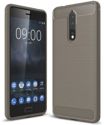Nokia 8 Geborsteld TPU Hoesje Grijs Hoesjes