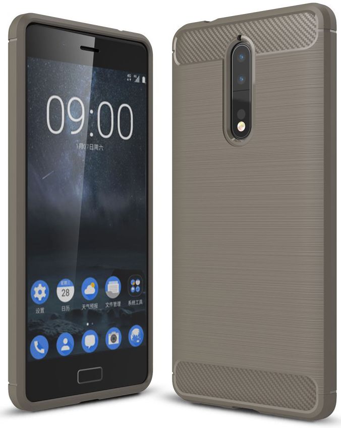 Nokia 8 Geborsteld TPU Hoesje Grijs afbeelding 1