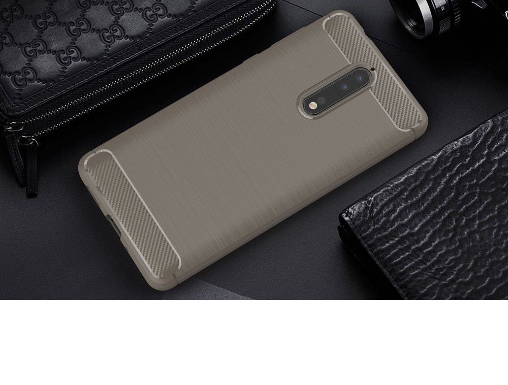 Nokia 8 Geborsteld TPU Hoesje Grijs afbeelding 2