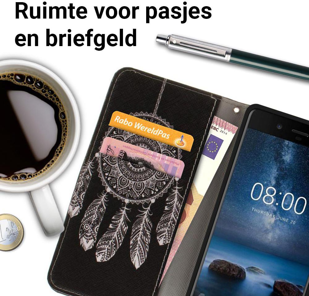 Nokia 8 Portemonnee Hoesje met Print Donkere Dromenvanger afbeelding 3