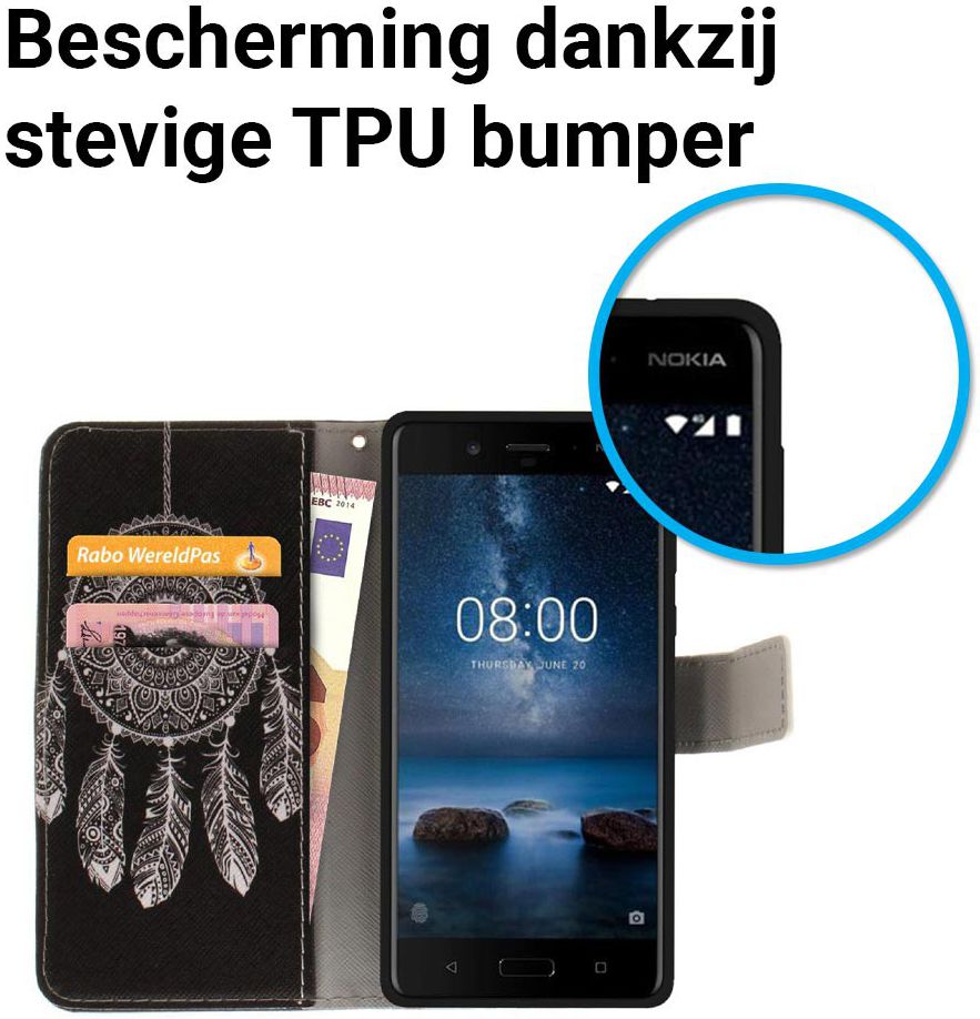 Nokia 8 Portemonnee Hoesje met Print Donkere Dromenvanger afbeelding 6