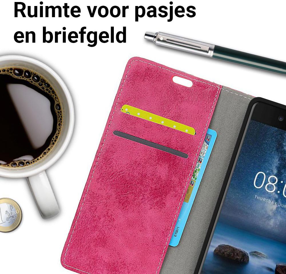 Nokia 8 Vintage Portemonnee Hoesje Roze afbeelding 4