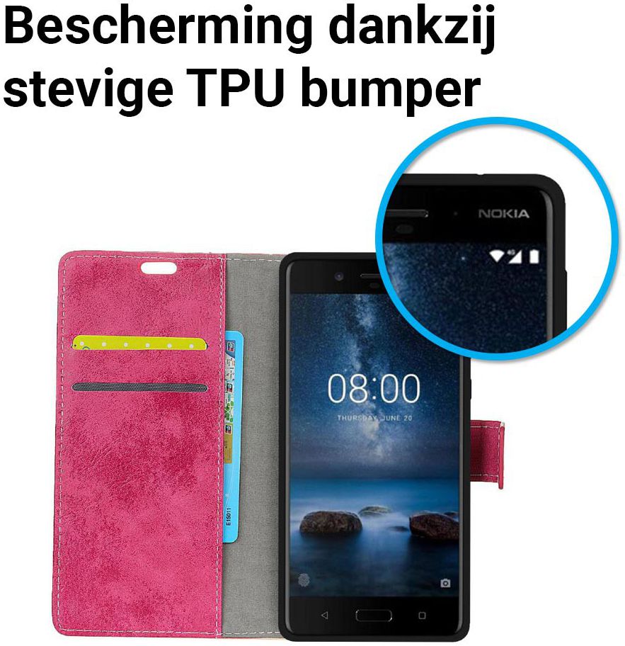 Nokia 8 Vintage Portemonnee Hoesje Roze afbeelding 5
