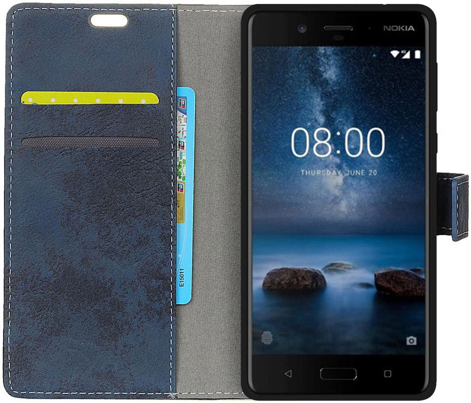 Nokia 8 Vintage Portemonnee Hoesje Blauw afbeelding 2
