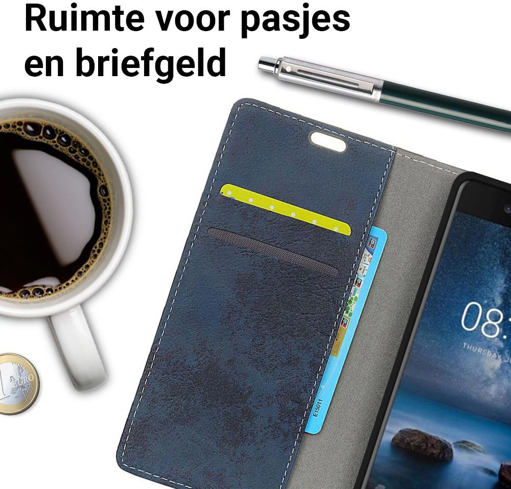Nokia 8 Vintage Portemonnee Hoesje Blauw afbeelding 3
