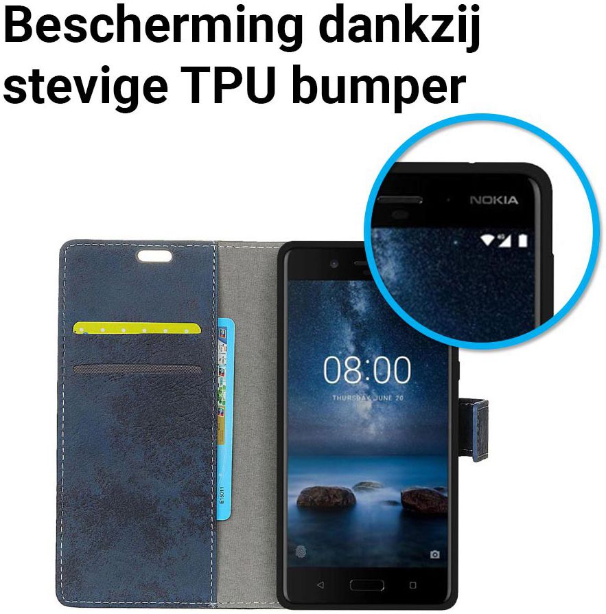 Nokia 8 Vintage Portemonnee Hoesje Blauw afbeelding 5