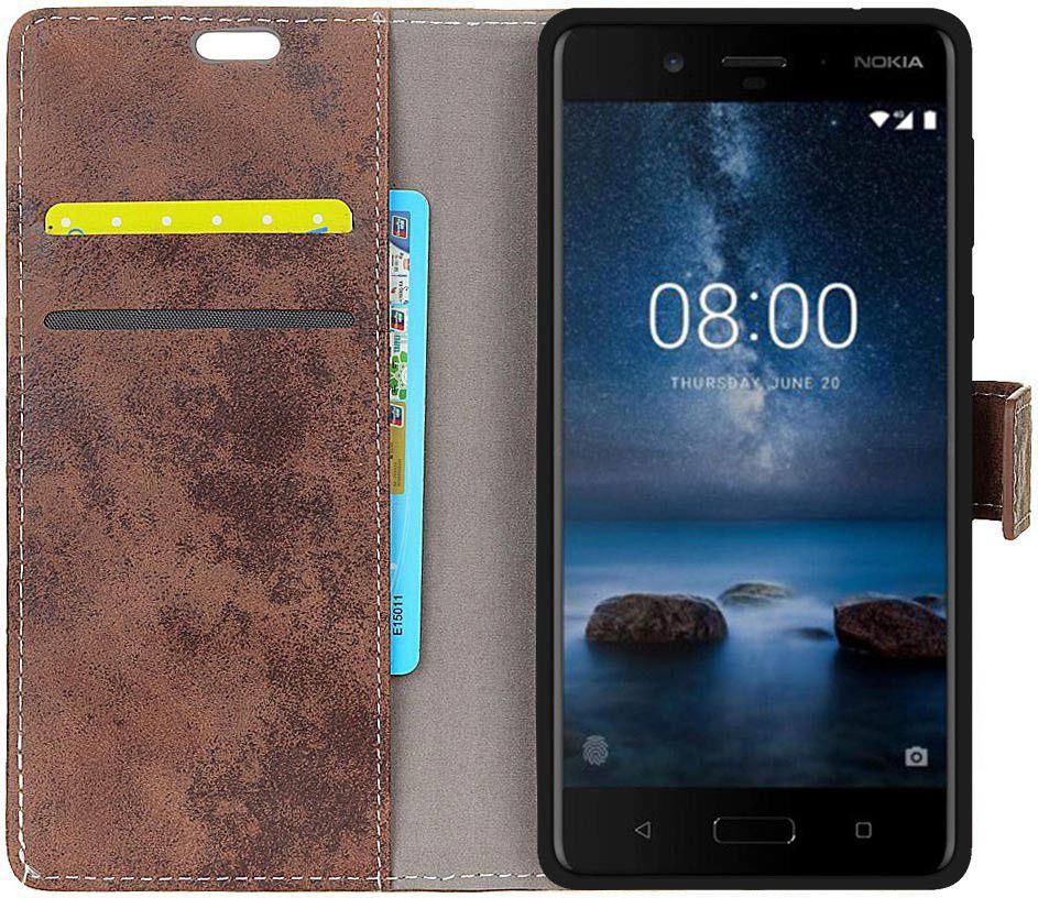 Nokia 8 Vintage Portemonnee Hoesje Bruin afbeelding 2