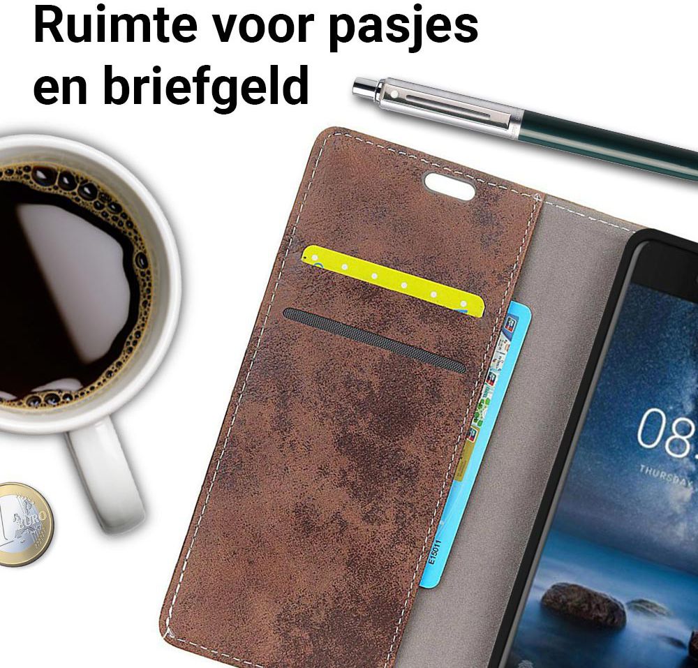Nokia 8 Vintage Portemonnee Hoesje Bruin afbeelding 3