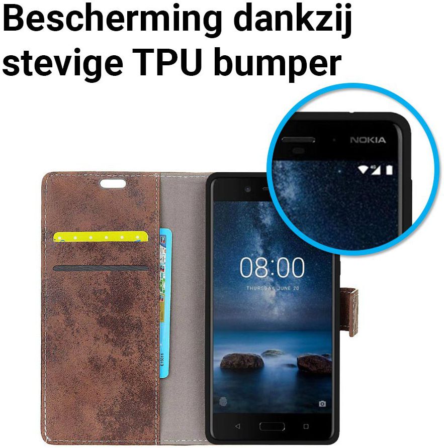 Nokia 8 Vintage Portemonnee Hoesje Bruin afbeelding 5