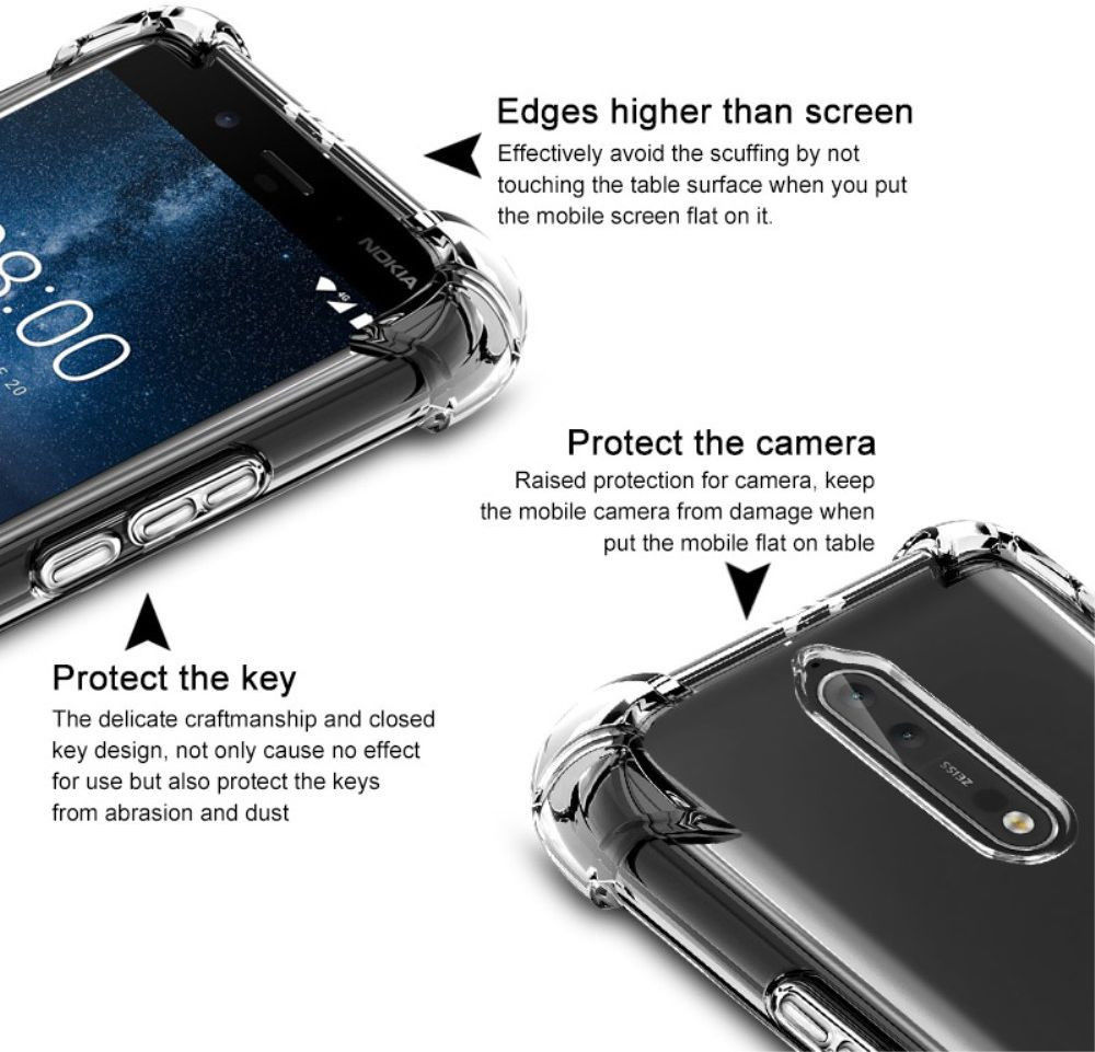 IMAK Nokia 8 Hoesje Flexibel TPU met Screenprotector Metaal Zwart afbeelding 4