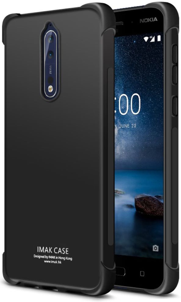 IMAK Nokia 8 Hoesje Flexibel TPU met Screenprotector Metaal Zwart afbeelding 2