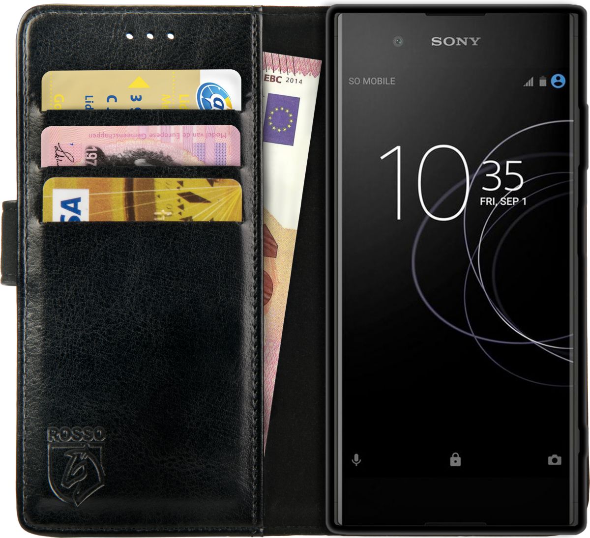 Rosso Element Sony Xperia XA1 Plus Hoesje Book Cover Zwart afbeelding 1