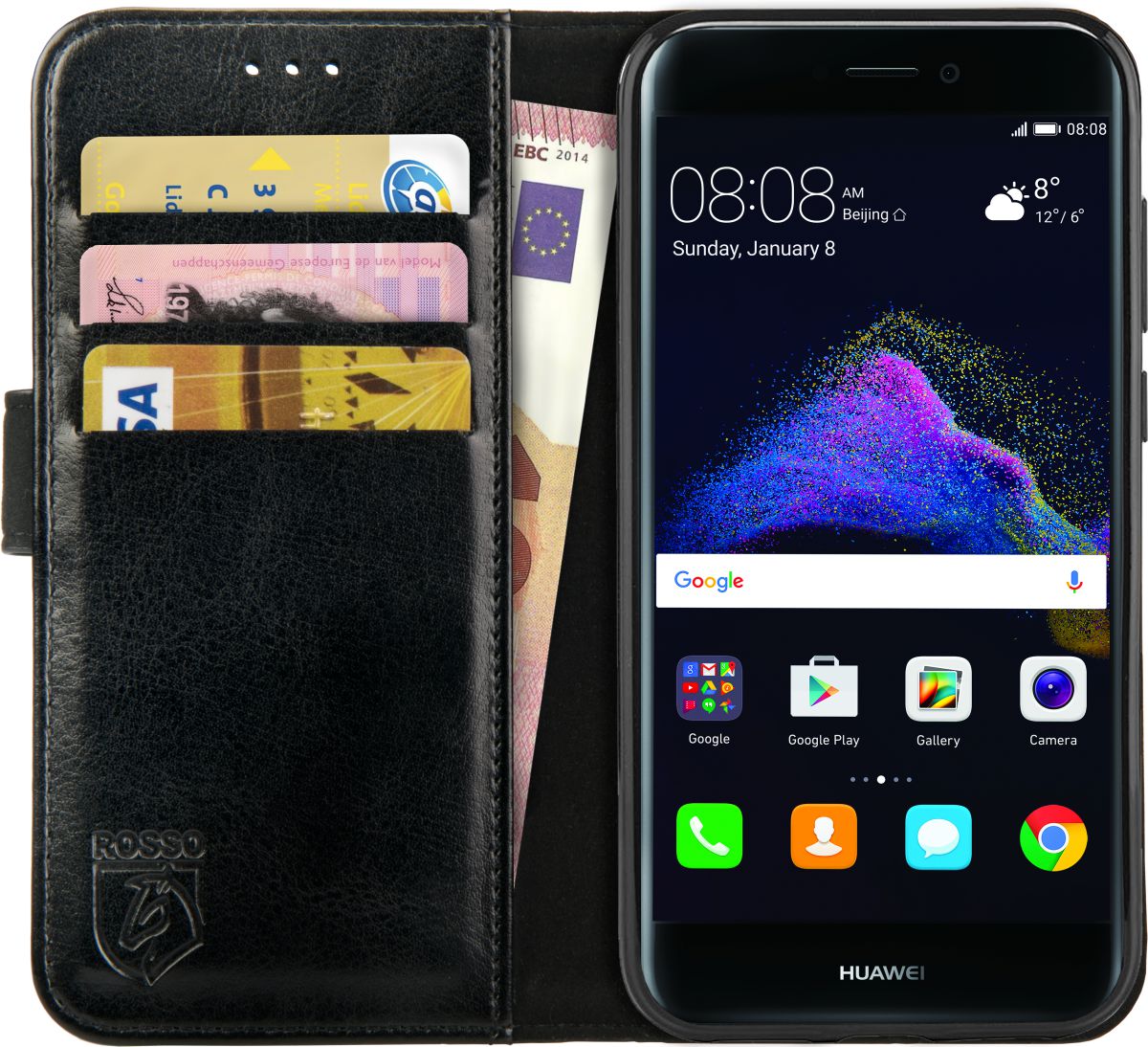 Rosso Element Huawei P8 Lite (2017) Hoesje Book Cover Zwart afbeelding 1