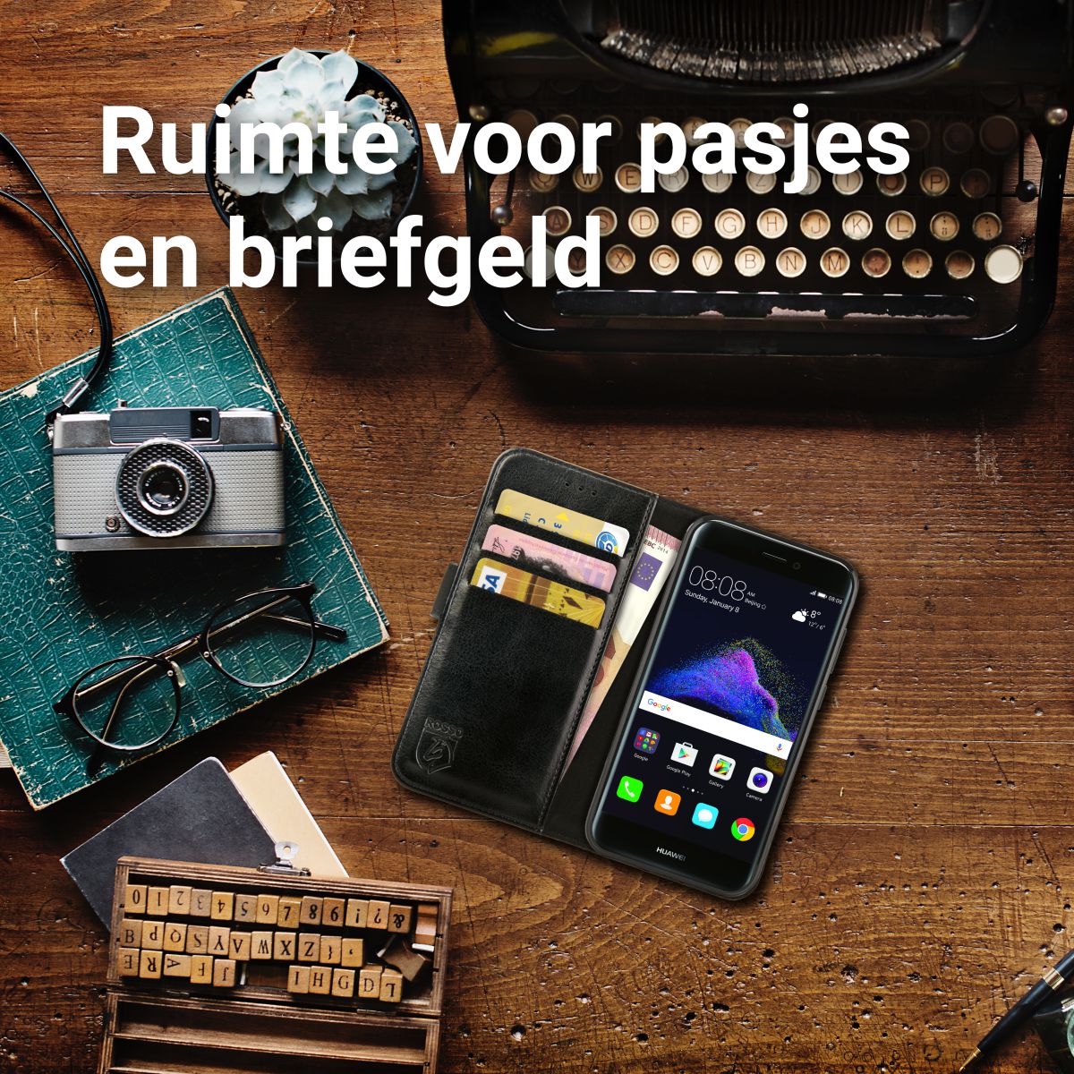 Rosso Element Huawei P8 Lite (2017) Hoesje Book Cover Zwart afbeelding 8