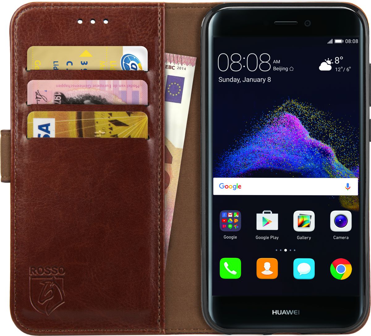 Rosso Element Huawei P8 Lite (2017) Hoesje Book Cover Bruin afbeelding 1