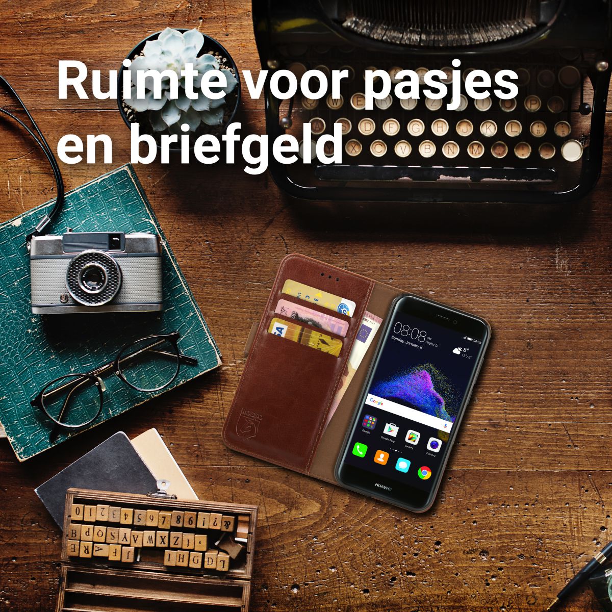 Rosso Element Huawei P8 Lite (2017) Hoesje Book Cover Bruin afbeelding 9
