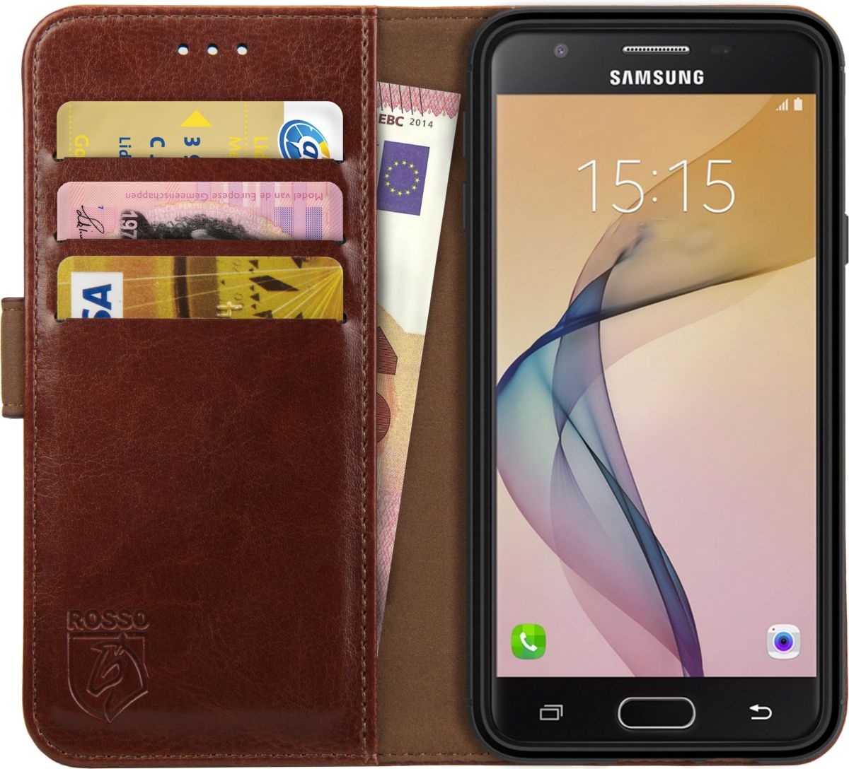 Rosso Element Samsung Galaxy J3 (2016) Hoesje Book Cover Bruin afbeelding 1