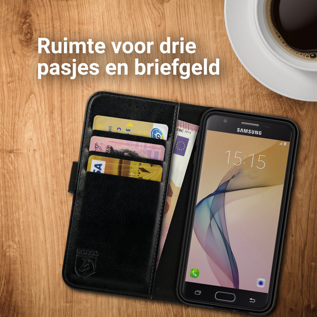 Rosso Element Samsung Galaxy J3 (2016) Hoesje Book Cover Zwart afbeelding 9