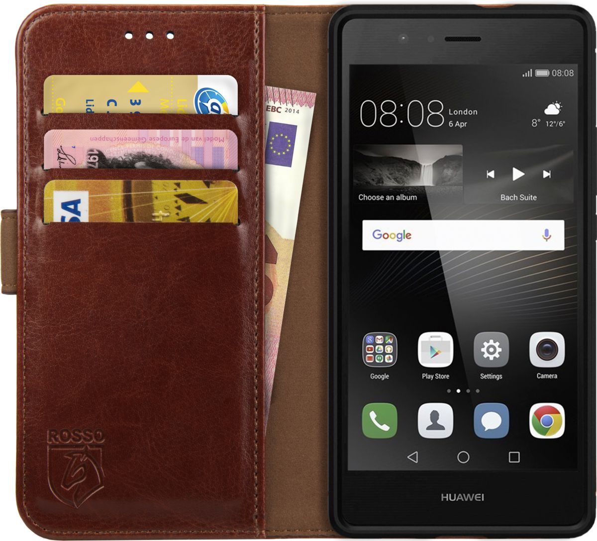 Rosso Element Huawei P9 Lite Hoesje Book Cover Bruin afbeelding 1