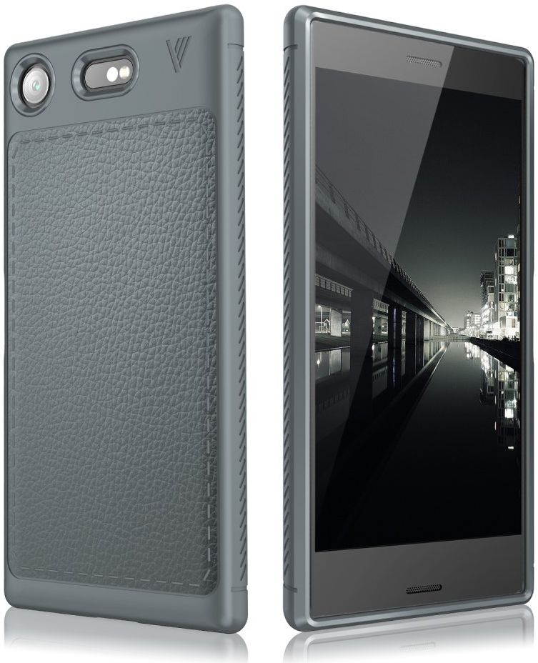 Sony Xperia XZ1 Compact Lederen TPU Hoesje Grijs afbeelding 1