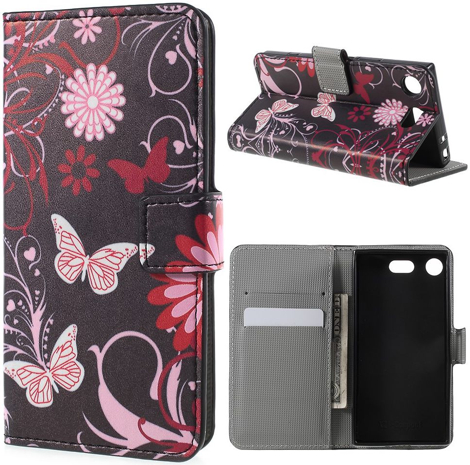 Sony Xperia XZ1 Compact Portemonnee Hoesje met Vlinder Printje afbeelding 1