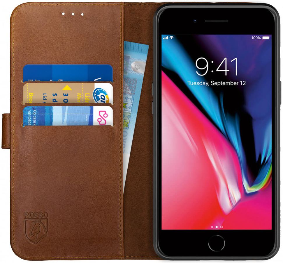 Rosso Deluxe Apple iPhone 7/8 Plus Hoesje Echt Leer Book Case Bruin afbeelding 1