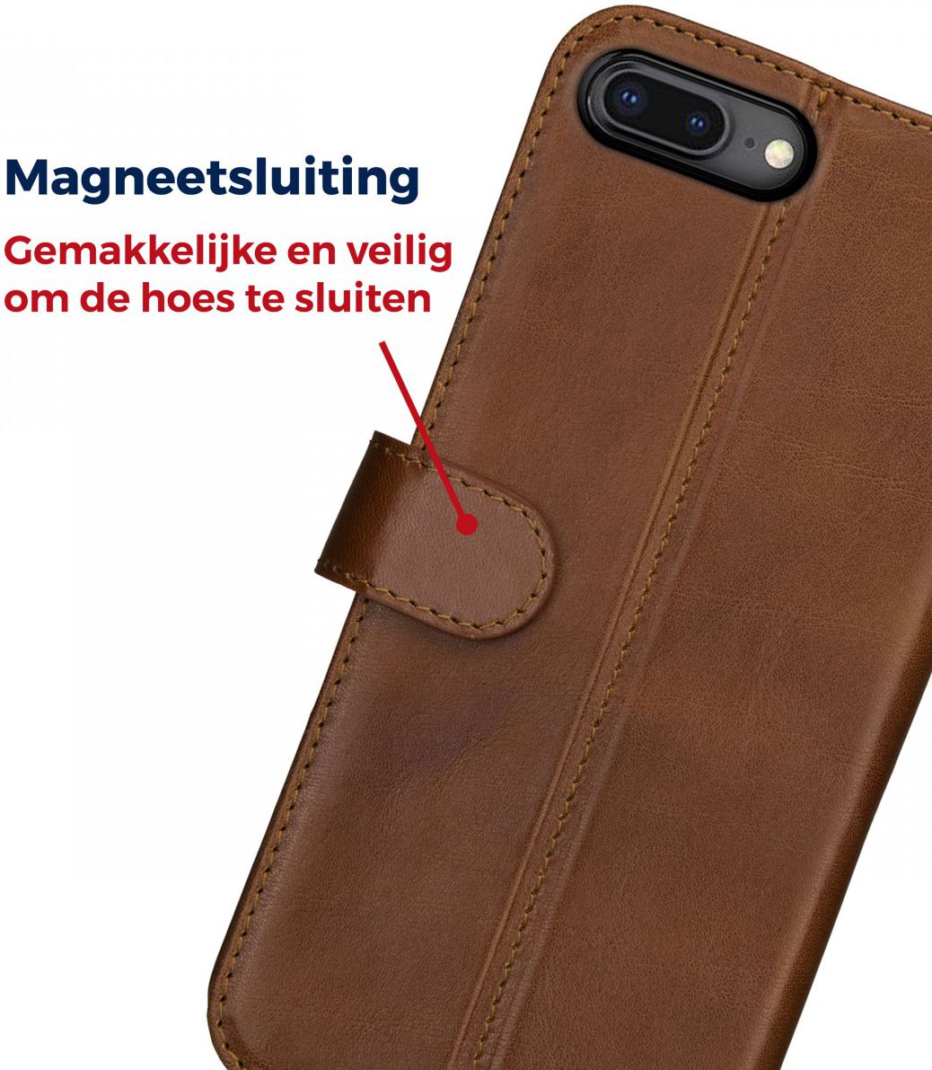 Rosso Deluxe Apple iPhone 7/8 Plus Hoesje Echt Leer Book Case Bruin afbeelding 8