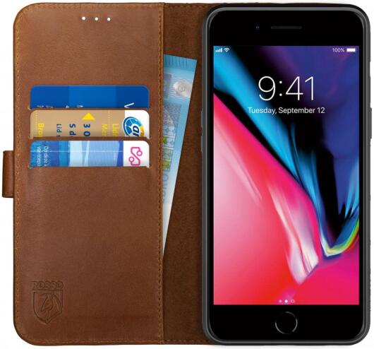 Rosso Deluxe Apple iPhone 7/8 Plus Hoesje Echt Leer Book Case Bruin afbeelding 1