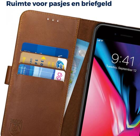 Rosso Deluxe Apple iPhone 7/8 Plus Hoesje Echt Leer Book Case Bruin afbeelding 5