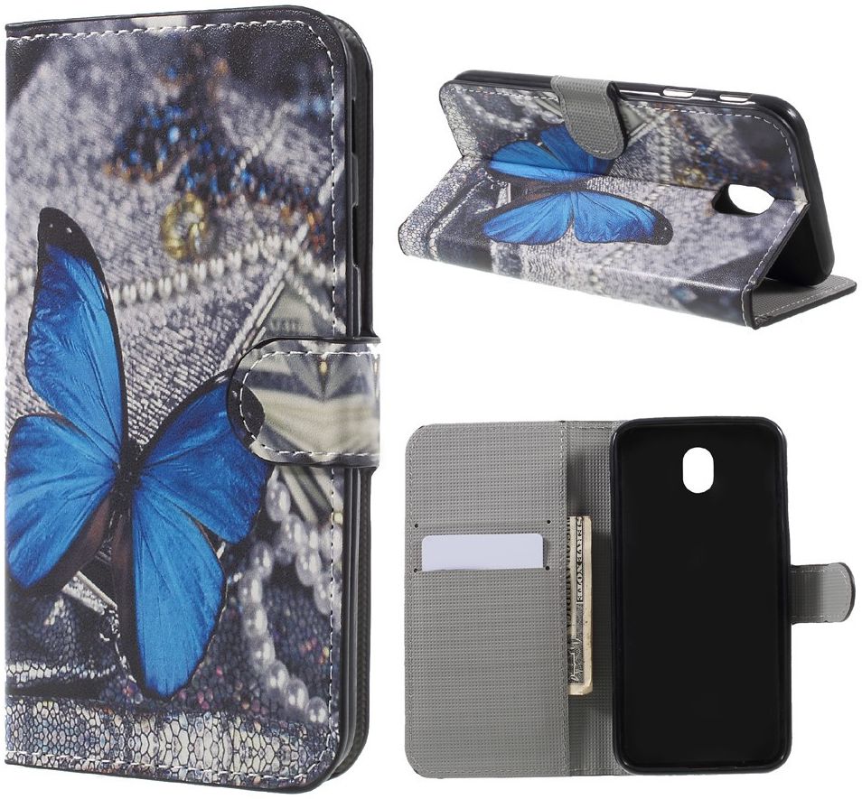 Samsung Galaxy J7 (2017) Portemonnee Hoesje Print Blauwe Vlinder afbeelding 1