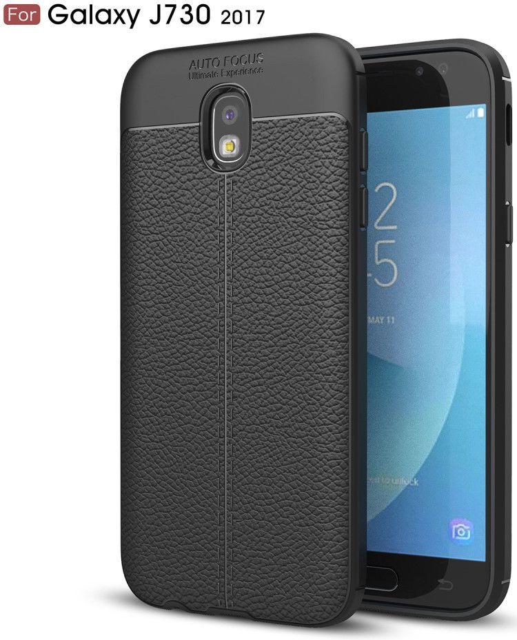 Samsung Galaxy J7 (2017) Lederen TPU Hoesje Zwart afbeelding 1
