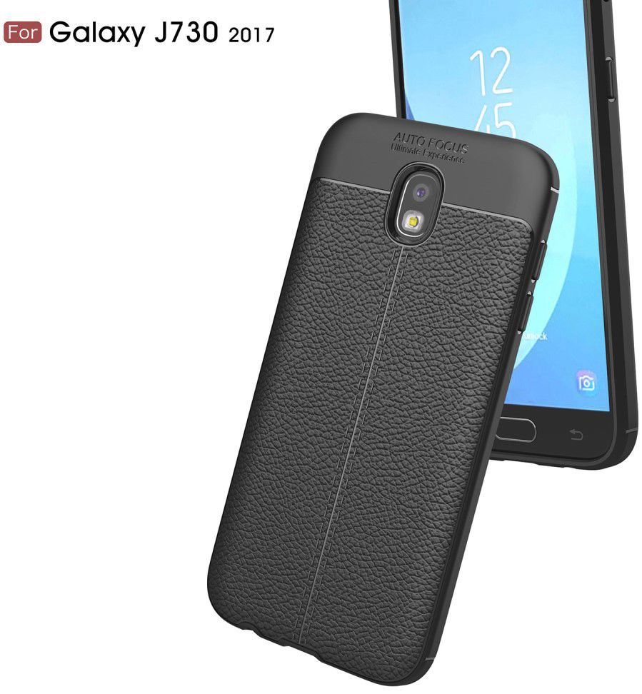 Samsung Galaxy J7 (2017) Lederen TPU Hoesje Zwart afbeelding 2