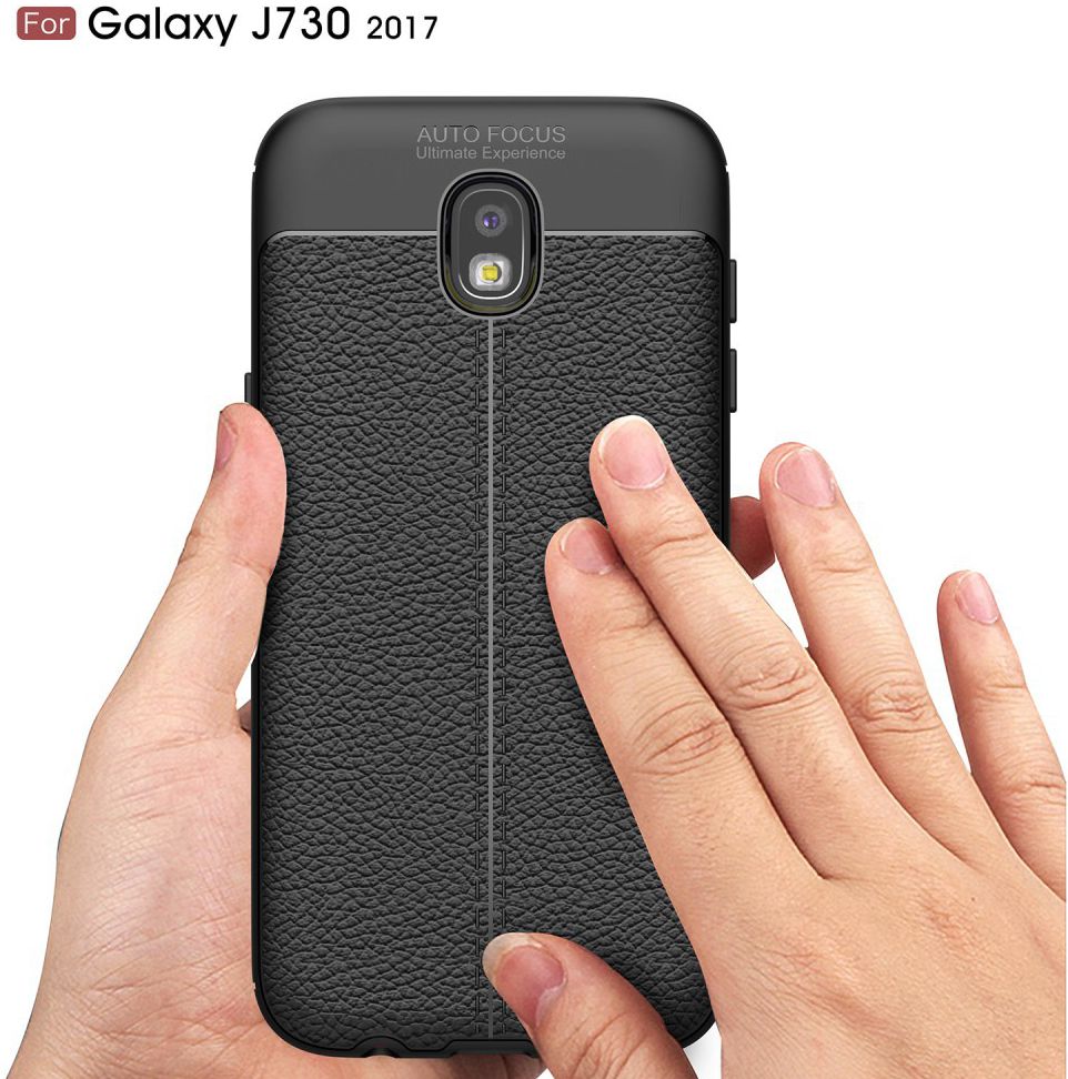 Samsung Galaxy J7 (2017) Lederen TPU Hoesje Zwart afbeelding 3